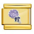 Gold stainless steel Italian modular charm bracelet link featuring a purple enamel bouquet. - Purple Floral Pattern (ICP-JC121-2G)