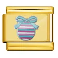 Stainless steel DIY Italian charm bracelet link featuring a sweet pink and blue bow enamel design. - Colored Stripes Pattern (ICP-JC121-3G)
