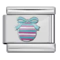 Stainless steel Italian charm bracelet link with colorful enamel gift bow design for DIY jewelry. - Colored Stripes Pattern (ICP-JC121-3S)