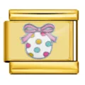 Gold stainless steel Italian modular charm bracelet link featuring a cute pink bow and colorful dots. - Easter Egg Pattern (ICP-JC121-4G)