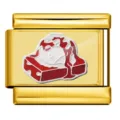Gold stainless steel Italian charm link featuring a romantic wedding cake for DIY jewelry. - Red Dessert Pattern (ICP-JC121-5G)