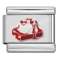 Stainless steel Italian charm link with red white wedding cake enamel design for DIY bracelet - Red Dessert Pattern (ICP-JC121-5S)