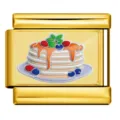 Gold stainless steel Italian charm link with cute pancake dessert enamel design for DIY bracelet. - Pancake Pattern (ICP-JC121-7G)