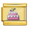 Gold Italian charm link with pink layered cake design, stainless steel DIY bracelet accessory - Cake Pattern (ICP-JC121-8G)
