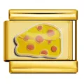 Gold stainless steel Italian modular charm link with a cute cheese pattern for DIY bracelet. - Cheese Pattern (ICP-JC133-G)