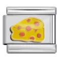 Stainless steel Italian charm bracelet link featuring cute cheese motif for DIY modular jewelry. - Cheese Pattern (ICP-JC133-S)