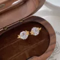 S925 silver crystal rose earrings with tiny gold butterflies, elegant niche daily jewelry gift. - Butterfly Stud Earrings (XE235-DH) / 925 Silver / White Zircon / Gold