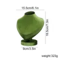 Green velvet necklace display bust detail view showing precise dimensions and weight specification. - Non-Falling Velvet Green
