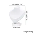 White velvet necklace display bust with dimension specs, premium jewelry holder stand. - Non-Falling Velvet White