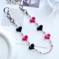 Süße rosa schwarze Herz Kristall Perlen Handyhalskette Schlüsselanhänger Tasche Deko - Rosa und Schwarzes Herz (S-Y26022A) / Rosa und Schwarz