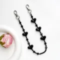 Minimalistische schwarze Herz Kristall Perlen Handy Kette und Taschenanhänger mit Doppelclips. - Schwarz (S-Y26019C)