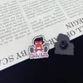 Close-up detail of the cute cartoon girl weightlifting enamel pin, showing back and front. - Cartoon Girl Lifting Dumbbells Style (R769)