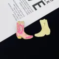 Pink cowboy boot enamel pin detail, cute alloy brooch for clothes, front and back view. - Pink Cowboy Boot Style (R105)