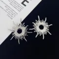 Silver sunburst brooch pin with rhinestone details, vintage baroque style coat accessory. - Silver (R915)
