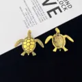Close-up view of the detailed gold alloy turtle brooch showing both front and back design. - Gold Style (R1247)
