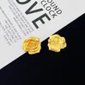 Vintage gold rose flower brooch detailed view showing textured petals and back pin mechanism. - Rose Flower Style (R210)