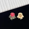 Rose enamel metal brooch pin with ribbon text detail, vintage fashion lapel clothing accessories - Pink Rose Style (R218)