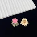 Metal enamel pink rose brooch with ribbon quote for women fashion apparel accessories. - Red Rose Style (R220)