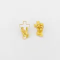 Gold-rimmed enamel cross brooch detail shot, showing exquisite praying hands texture clearly. - Cross Praying Hands (R217) / White Gold Rim