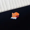 Cute orange cat reading book enamel pin cartoon animal metal brooch backpack badge - Orange Cat with Coffee Style (R215)