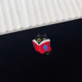 Cute black cat reading a book enamel pin, creative animal cartoon metal badge for backpacks. - Black Cat Reading Red Book Style (R216)