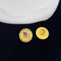 American flag lapel pin with enamel gold tone finish, patriotic round metal badge, proud to be - Round USA Flag Brooch (R320)