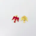 Gold metal red enamel bird dove lapel pin brooch close-up detail view clothing accessory badge - Red (R1122)