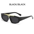 Vintage schwarze quadratische Sonnenbrille fuer Herren mit auffaelliger goldener Bruecke. - Schwarzer Rahmen Schwarz Graue Gläser