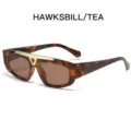 Retro Schildpatt quadratische Sonnenbrille mit goldenem Metall-Obersteg und Teegläsern. - Leopardenrahmen Teegläser