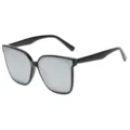 Schlichte Oversize Sonnenbrille mit schwarzem Gestell und UV400 Schutz für Damen und Herren. - Glänzendes Schwarz Rahmen Silber Verspiegelt