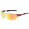Professional sports cycling sunglasses with reflective lenses and durable clear red frame. - Transparent Frame Red Temple