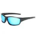 Polarisierte Sport-Sonnenbrille für Outdoor-Radfahren mit UV400 blauen Spiegelgläsern. - Schwarzer Rahmen Eisblaue Gläser