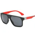 Herren Mode Oversize Sonnenbrille mit schwarzem Rahmen und auffälligen roten Bügeln für Outdoor. - Mattschwarz Rotes Bein Graue Linse