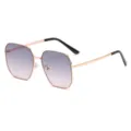 Stilvolle polygonale Metallrahmen Sonnenbrille mit Farbverlauf UV400 Schutz und leicht. - Roségoldener Rahmen Verlaufsblaue Linse