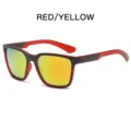Rot-gelbe Sportsonnenbrille mit bunt verspiegelten Gläsern für Outdoor Radfahren und Sport. - Roter Rahmen Orange Beschichtete Linse