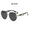 Schwarze rahmenlose Sonnenbrille für Damen und Herren, trendige Designer Eyewear. - Schwarzer Rahmen Schwarzgraue Linse