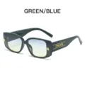 Grüne blaue quadratische Sonnenbrille mit dickem Rahmen und stilvollen Metalldetails. - Dunkelgrüner Rahmen