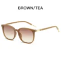 Modische braune Damen Sonnenbrille rund mit Farbverlauf UV Schutz stylische Alltagsbrille - Teerahmen Verlaufs-Teelinse