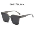 Modische graue schwarze quadratische Sonnenbrille fuer Damen, Oversize Trend Brille. - Transparenter Grauer Rahmen Graue Linse