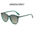 Grüne ovale Sonnenbrille mit transparentem Rahmen und grauem Farbverlauf für Damen. - Grüner Rahmen Lila Farbverlauf Gläser