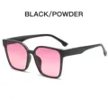 Fashion large frame sunglasses with gradient pink lenses and classic black square design for women. - Black Frame Pink Lens