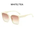 Fashion oversized square sunglasses for women, white frame with gradient tea lenses. - Beige Frame Gradient Tea