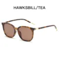 Klassische runde Sonnenbrille in Hornoptik mit braunen Gläsern und goldenen Bügeldetails. - Leopardenrahmen Teegläser