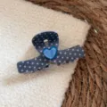 Koreanische süße Pünktchen Haarklammer mit süßem 3D Herz Design tägliche Mode Haarschmuck - Grau Punktmuster
