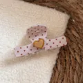 Korean sweet and cool polka dot heart hair claw clip, cute daily styling hair accessory for women. - Beige with Red Dots / Beige