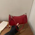Elegant red underarm shoulder bag for women, stylish minimalist design with knotted strap and beads. - Red Style (Sheng-7128) / Red