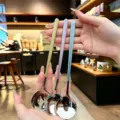 Stainless steel long handle spoons set, colorful glitter handles, detail kitchen tableware view. - 1 Piece/Pack / Sky Blue
