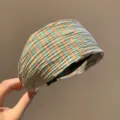Retro Plisado Cuadros Ancho Diadema Mujer Suave Tela Aro De Pelo Cotidiano - Diadema Plisada de Cuadros Naranja Verde