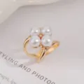 Elegante Perlen vierblättrige Kleeblatt Schal Schnalle Ring Goldlegierung Accessoire - Innendurchmesser 2cm