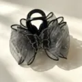 Elegante molletta per capelli a rete nera con fiocco di farfalla in strass per lo styling quotidiano. - Molla Con Fiocco Nero Argento